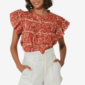 NEW Cleobella (Evereve) Calla Blouse in Red / Brown "Aurora" Paisley Print - M